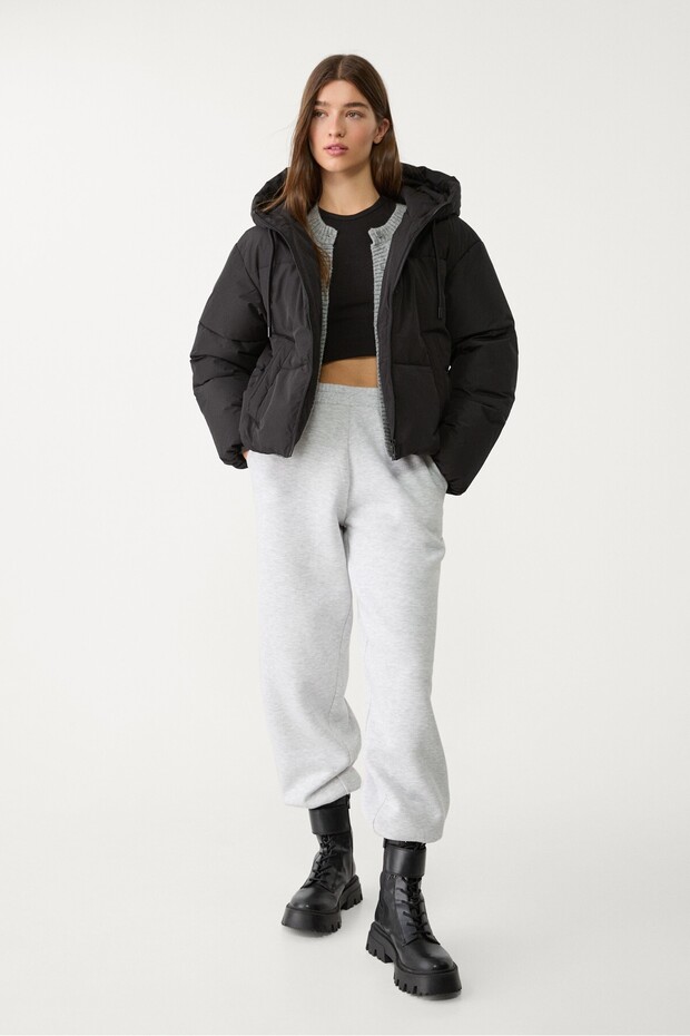 Kapüşonlu oversize şişme mont - 2