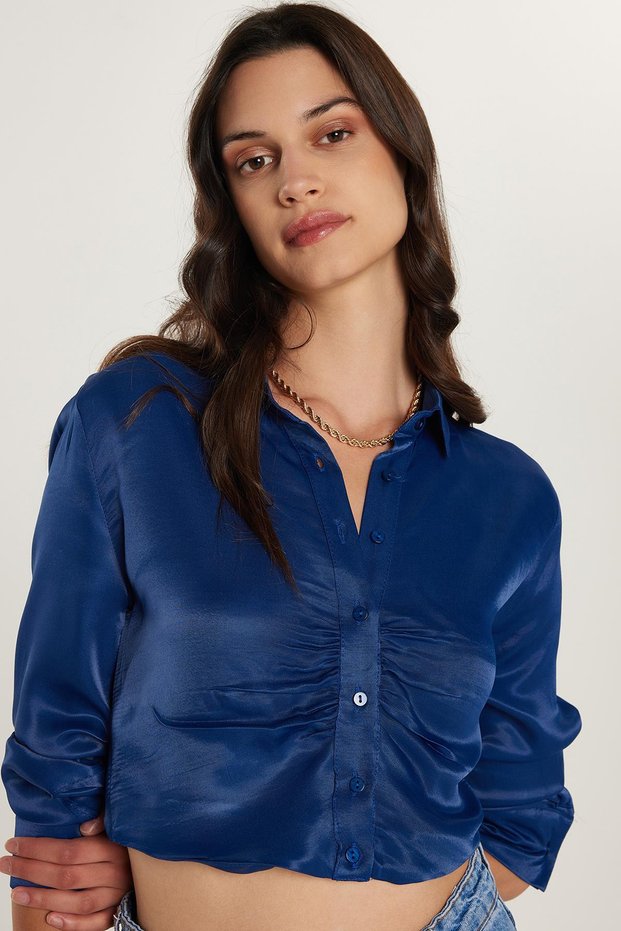 Women's Slim Fit Slim Fit Long Sleeve Classic Collar Navy Blue Shirt