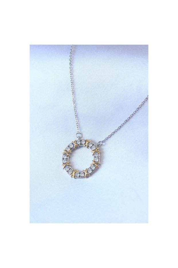 316L Steel Silver Color Zircon Stone Gold Detail Xoxo Women's Necklace