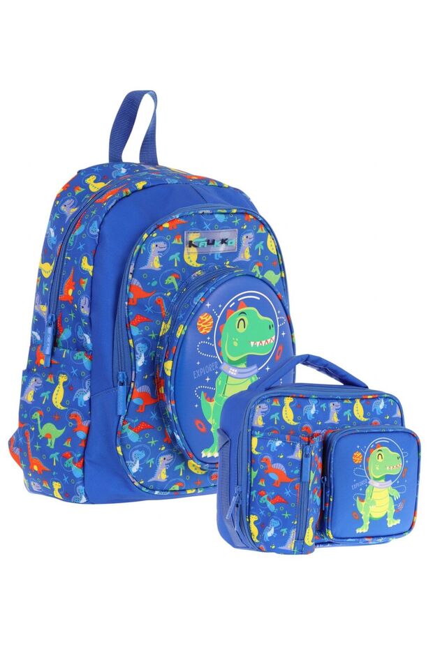 3D Dinosaur Detailed School Bag (L5262) and Thermo Lunchbox (L7262) Set - Boy