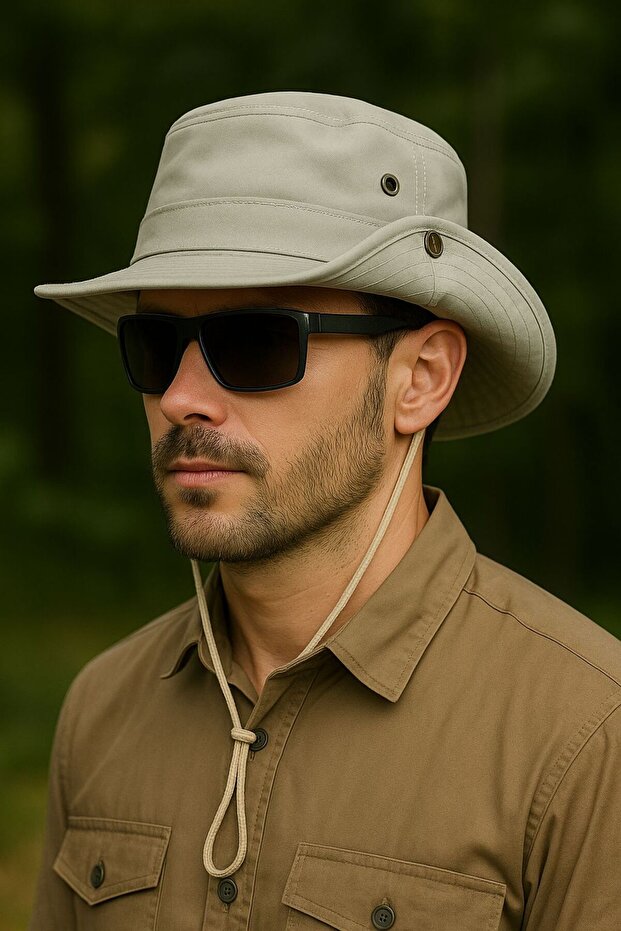 Men's Bermuda Safari Hat Summer Wide Brim Foldable Tie-Up Hunter Fisherman Fedora Hat