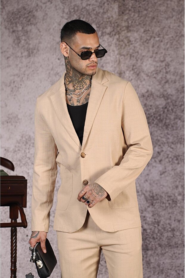 Regular Kalıp Blazer Keten Alt Üst Takım - 2