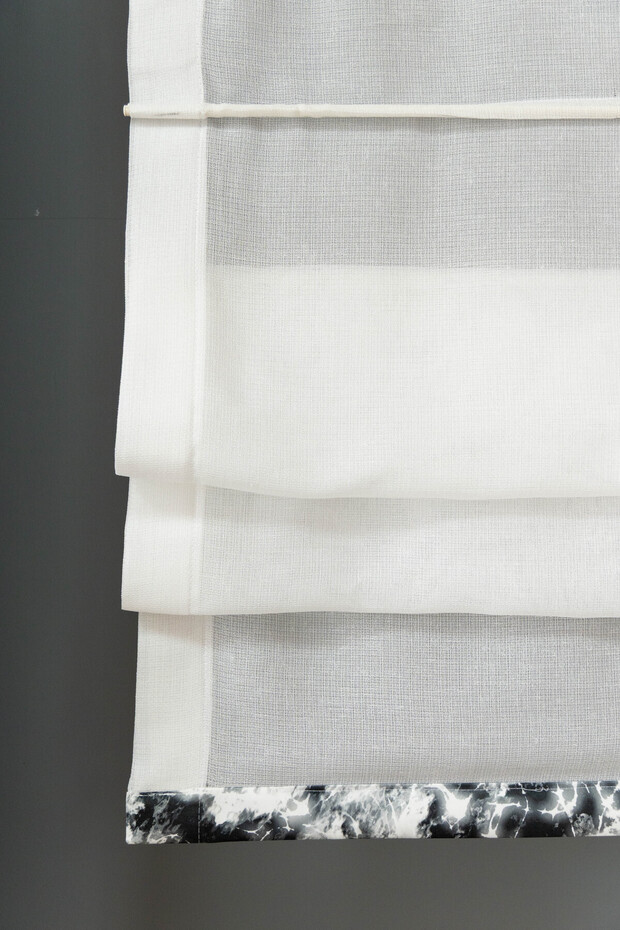 Modern Folded Tulle Curtain with Patterned Bottom Skirt (Compatible with Cornice / Mounting Materials Included) - 2