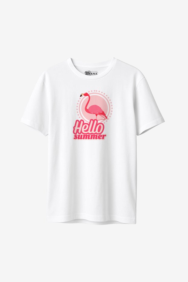 Women's White T-Shirt Pink Flamingo Printed Summer T-Shirt