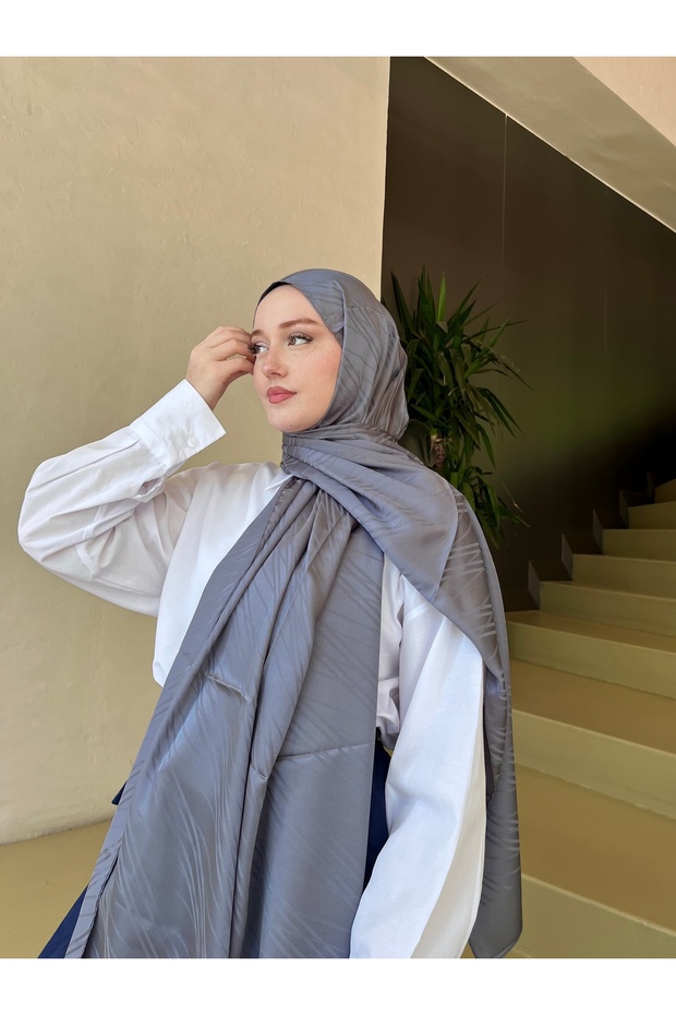 Silky Jacquard Shawl Stripe Pattern - Dark Gray