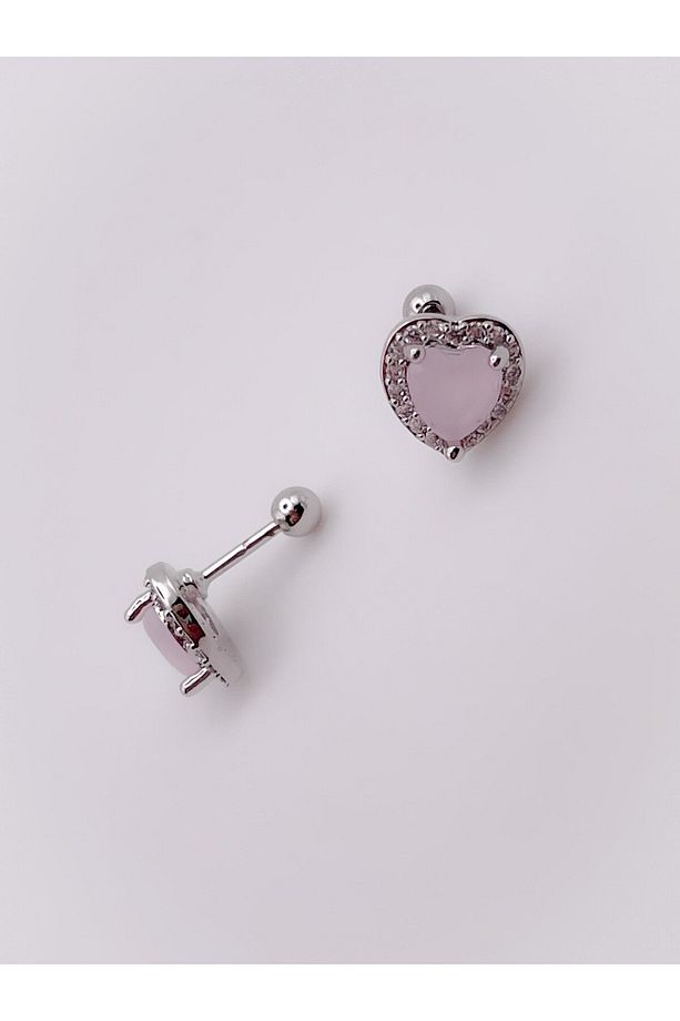 Cerrrahi Çelik Piercing ( Pirsing ) Pembe Taşlı Şık Kalpli Tragus Helix Piercing (1adet) - 3