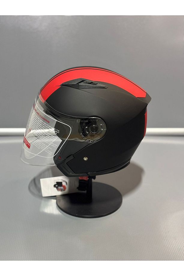 JK512 Yarım Motosiklet Kask MatBlack-Red/x2 - 3