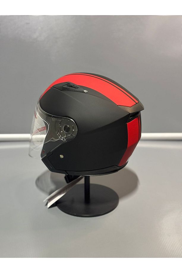 JK512 Yarım Motosiklet Kask MatBlack-Red/x2 - 4