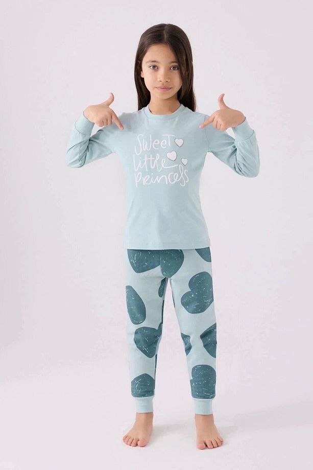 Kız Çocuk Mavi Uzun Kol Pijama Takım - 1