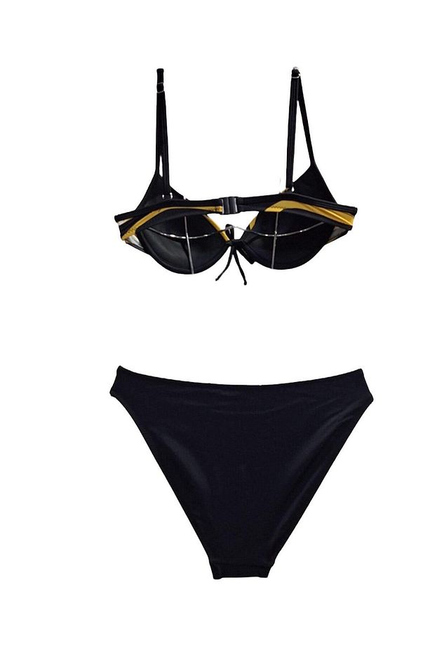 Kadın Siyah Hardal Detaylı Push-Up Desenli Bikini Takımı - 3