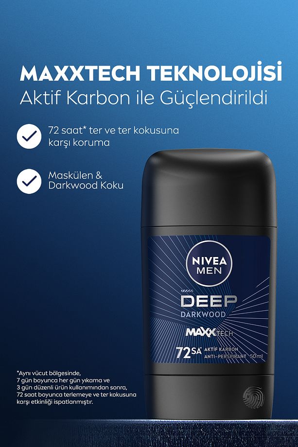 MEN Erkek Stick Deodorant Deep Dimension Aktif Karbon 50ml, 72 Saat Anti-perspirant Koruma - 3