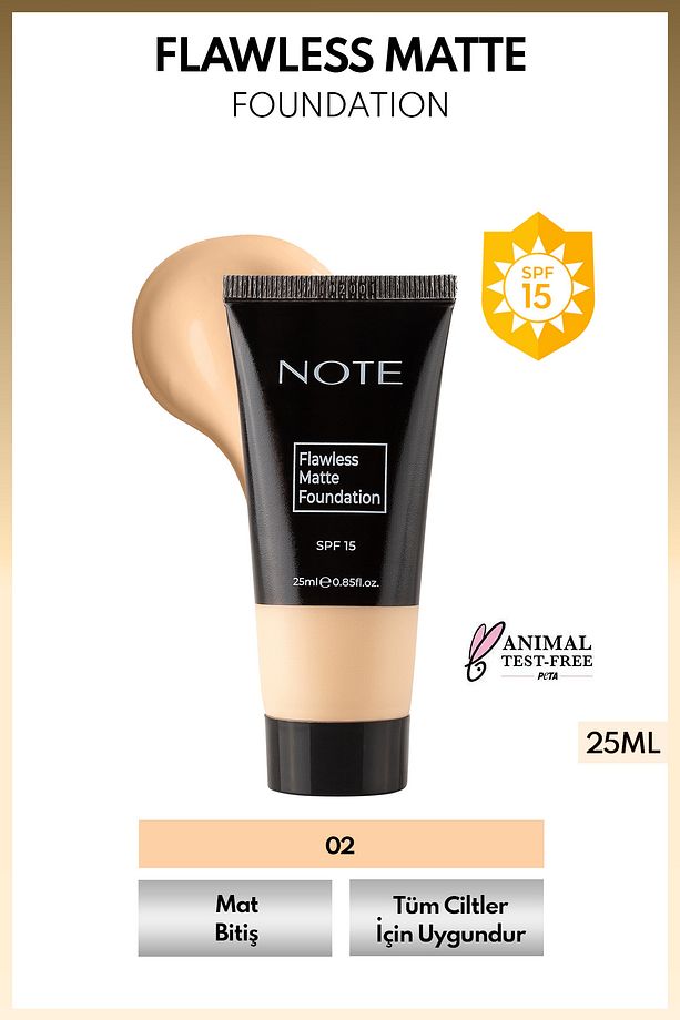 Flawless Matte Foundation SPF 15 Yoğun Kapatıcı Mat Bitişli Fondöten - 02 Orta - 1