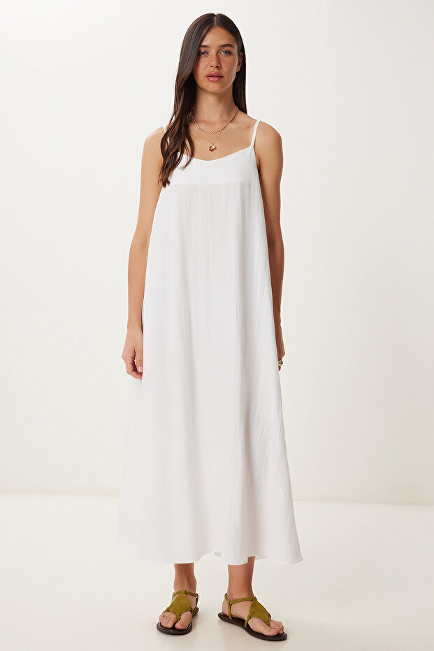 Women's White Strap Summer Tensel Dress Bv00155
