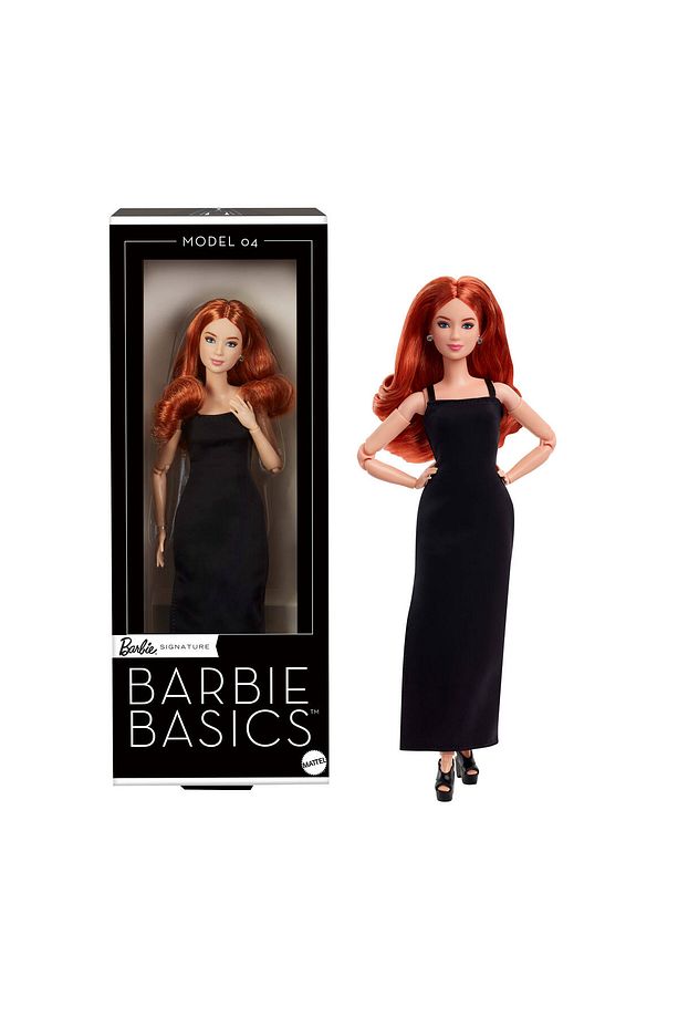 BARBIE BASICS™ İkonik Koleksiyon Bebekler - Siyah elbisesiyle kızıl uzun saçlı bebek Model 04 JBH74 - 1