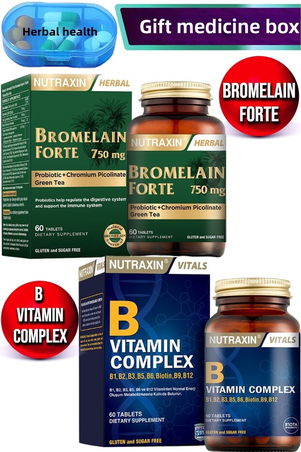 Bromelain Forte 60 Tablets + Nutraxin B Vitamin Complex 60 Tablets