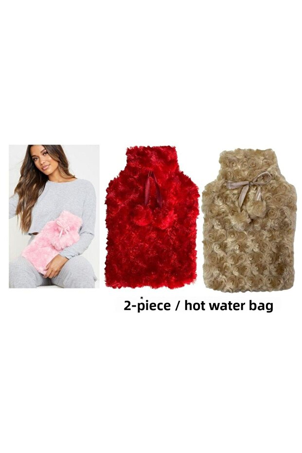 Warm Water Bag 2 Pieces with Pompom Thermofor 26X17X2Cm 1 Liter