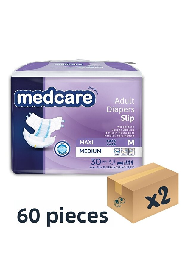 Maxi Waist Banded Patient Diapers 8 Drops Medium Size m Size 30 Pack of 2 Pack of 60 Pieces