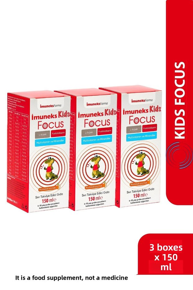 İmuneks Kids Focus L-Arginine Liquid Supplementing Food Containing Multivitamins and Minerals 150 ml X3 Pcs