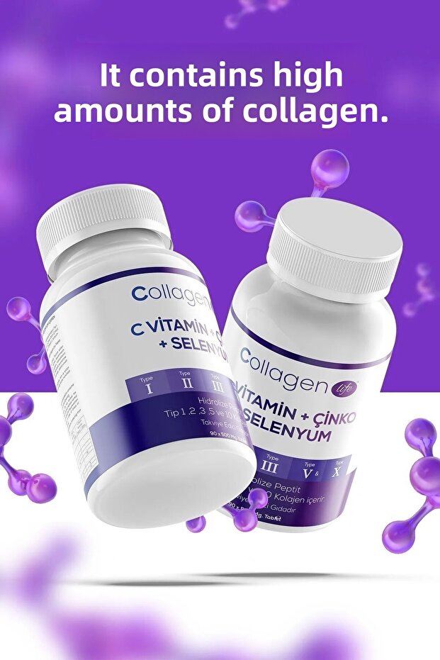 5 أنواع من الكولاجين، النوع 1، النوع 2، النوع 3، النوع 5، النوع 10 (السيلينيوم، فيتامين C والزنك) 3 قطع - 2