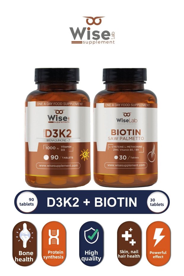 Premium Vitamin D3 K2 90 Tablets + Biotin, Zinc 2500 Mcg Hair and Nail Vitamin 30 Tablets