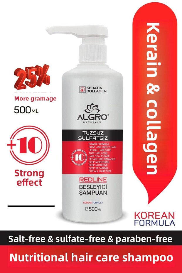 Redline Keratin and Collagen Nourishing Hair Care Shampoo - Anti-Shedding, Salt-Free, Sulfate-Free, 500 Ml