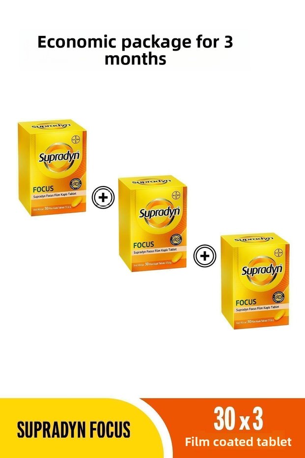 Focus 3 Month Economic Package: 3X30 Film Coated Tablets, Multivitamin for Intensive Study Periods
