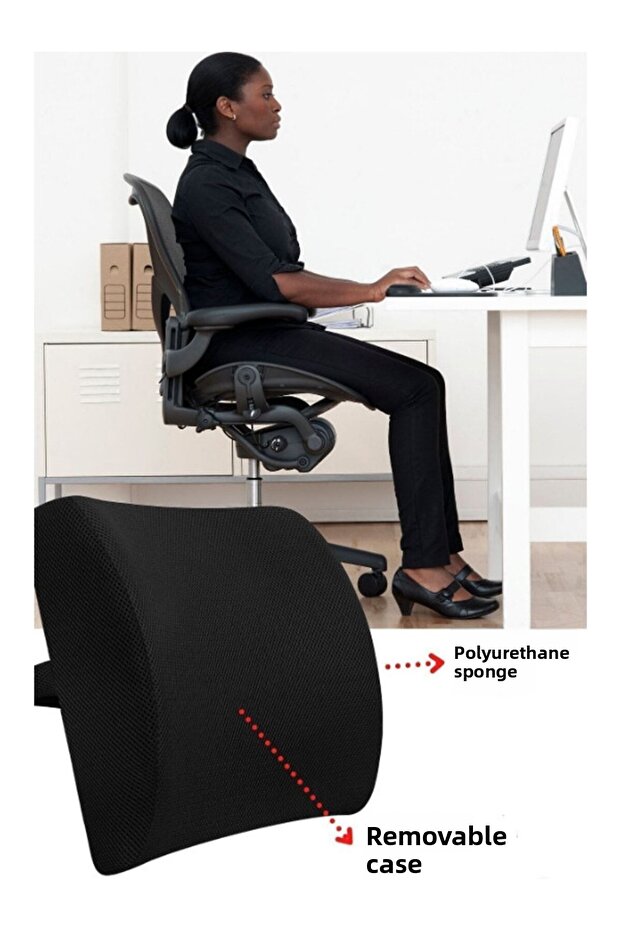 Unisex Black Orthopedic Seat Cushion Car Chair Lumbar Back Support Waist Upright Posture Support