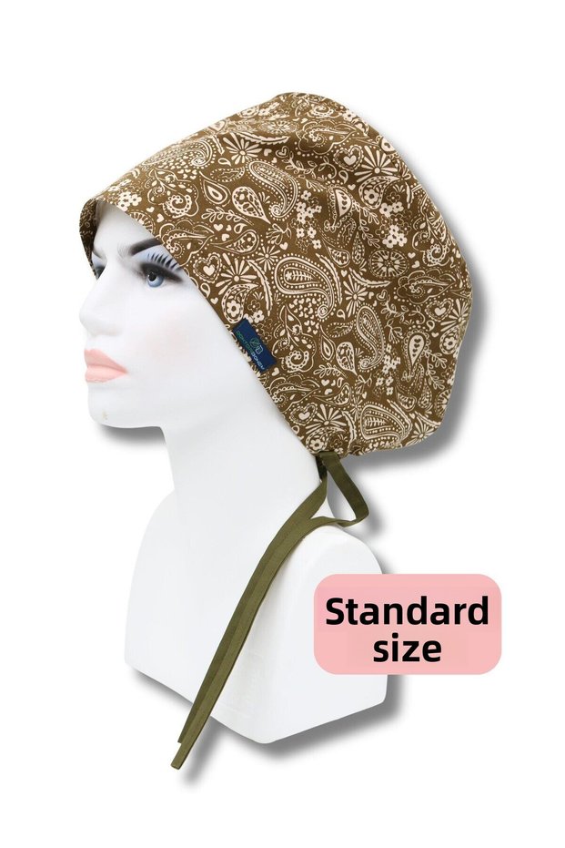 Standard Size Khaki Shawl Pattern Surgical Bonnet Doctor Nurse Health Care Hospital Bonnet
