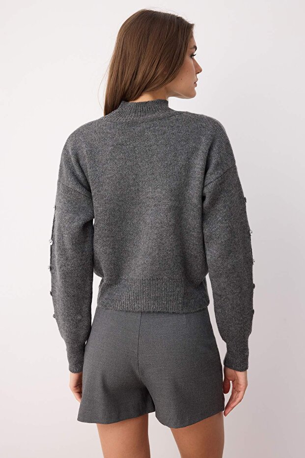 Antrasit Yumuşak Dokulu Düğme Detaylı Triko Kazak TWOAW24KZ00384 - 4