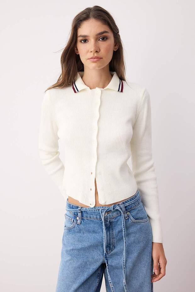 Siyah*001-Ekru Crop Renk Bloklu-Düz İkili Paket Triko Hırka TWOAW26HI00127 - 5