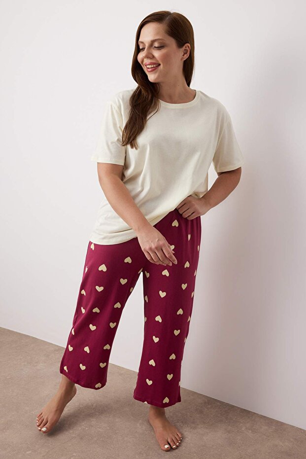 Mürdüm Kalp Desenli Kapri Örme Pijama Takımı TBBSS25AI00002 - 1