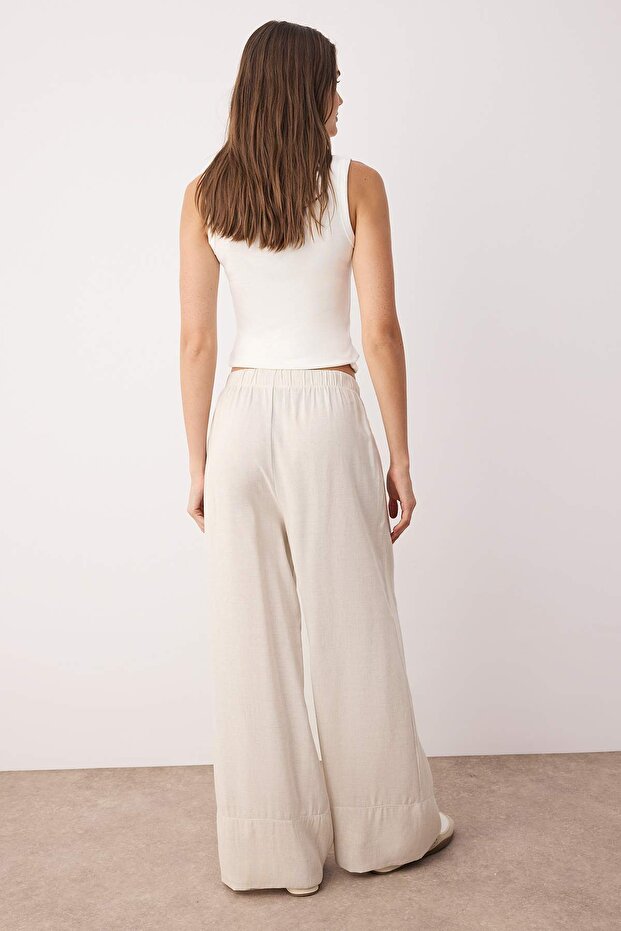Taş Keten İçerikli Wide Leg/Geniş Paça Beli Lastikli Pantolon TWOSS25PL00124 - 4