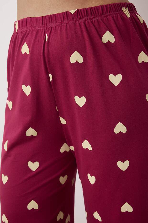 Mürdüm Kalp Desenli Kapri Örme Pijama Takımı TBBSS25AI00002 - 3