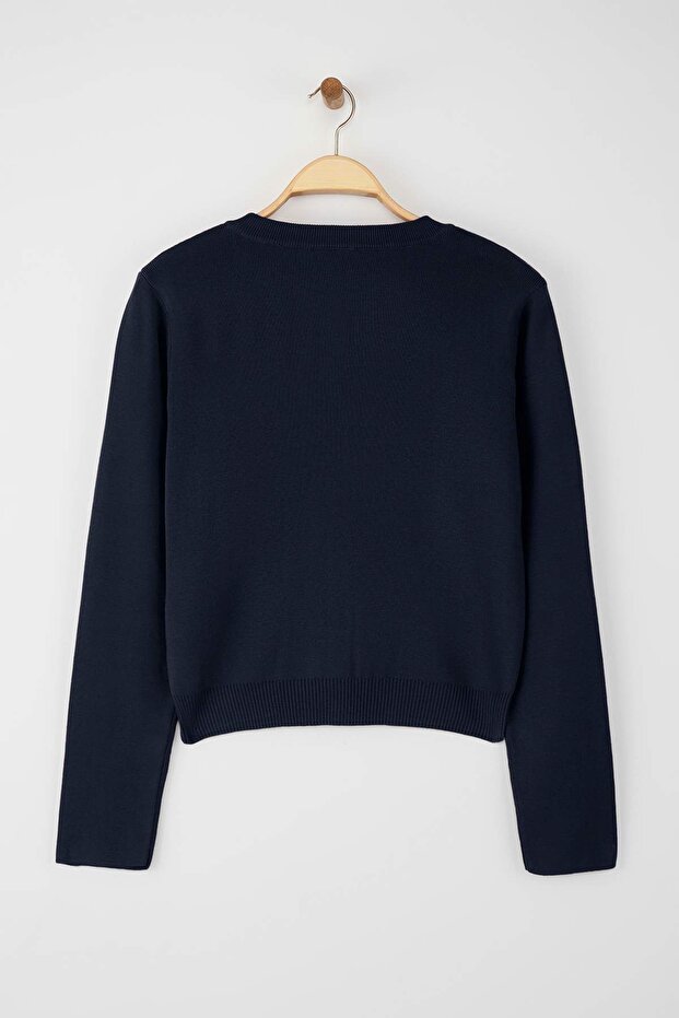 Wardrobe Essentials Lacivert Düğme Detaylı Pamuklu Basic Triko Hırka | TWOAW26HI00001 - 7