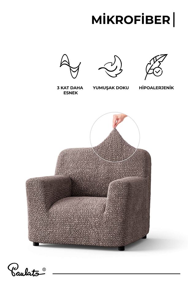 Lastikli Esnek Ve Yıkanabilir Tek Kişilik Koltuk Örtüsü Koltuk Kılıfı - Kakao - 6