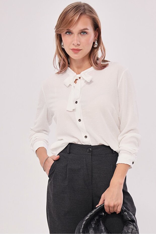 Damen-Hemd zum Binden mit weißem Kragen, gemustert, ARM-20K001150 - 6