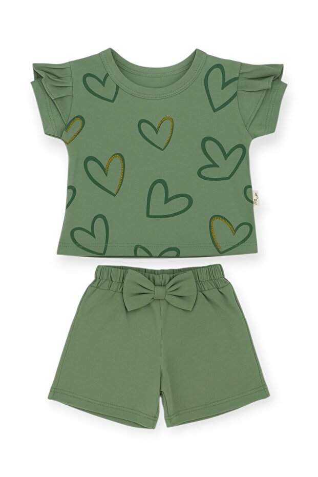 Baby Girl Set Sequin Heart Printed 2-Piece Set