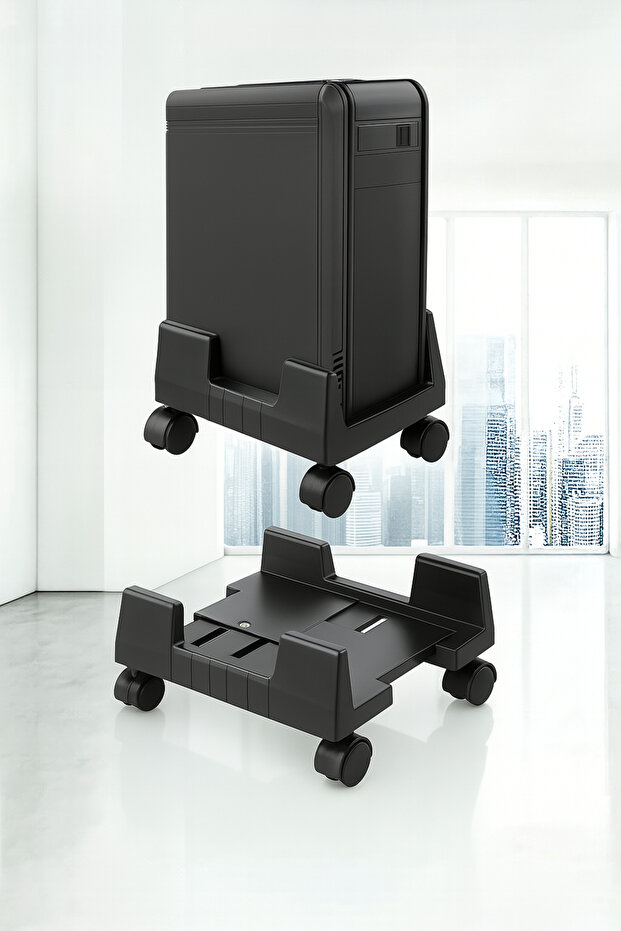 Computer Case Stand With Wheels Adjustable Width Universal PC, 4 Wheels Carrier Stand - 1