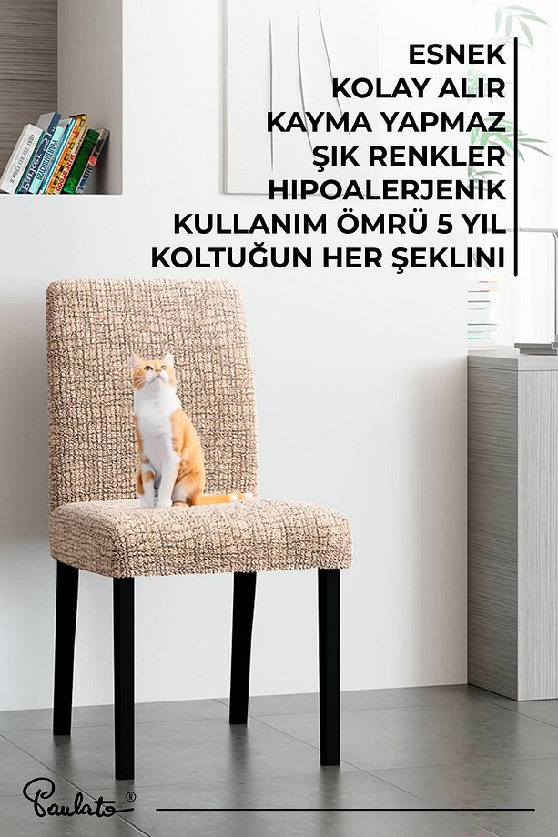 Sandalye Kılıfı Sandalye Örtüsü Mutfak Sandalye Koruma Kılıfı Seti (2 adet) - Bej - 7