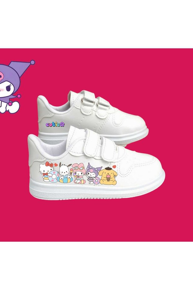 Holiday Kuromici Friends Printed White Banded Children's Sports Shoes Sneakers