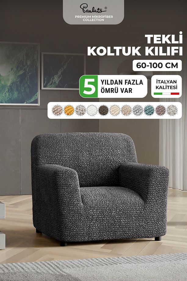 Lastikli Esnek Ve Yıkanabilir Tek Kişilik Koltuk Örtüsü Koltuk Kılıfı - Antrasit - 1