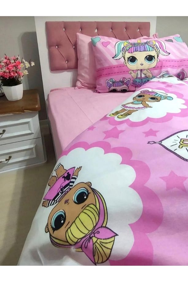 Pamuklu ranforce kumaş LoL bebek tek kişilik nevresim tam takım - 2