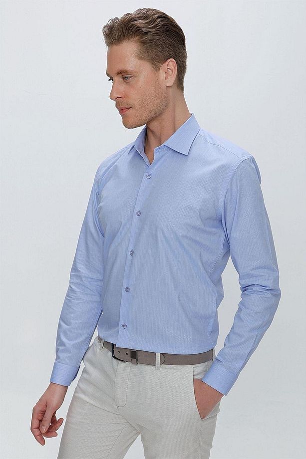 GK 675 Slim Fit Mavi Klasik Gömlek - 3