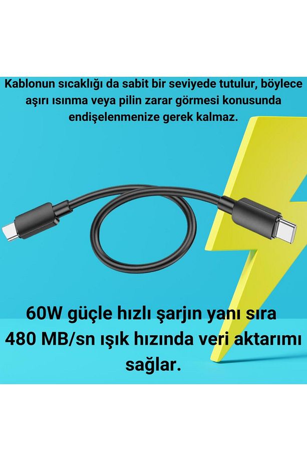 0.25cm 60w Type-c To Type-c Şarj Kablosu Kısa Powerbank Kablosu Iphone 15 Pro Max Şarj Uyumlu - 4