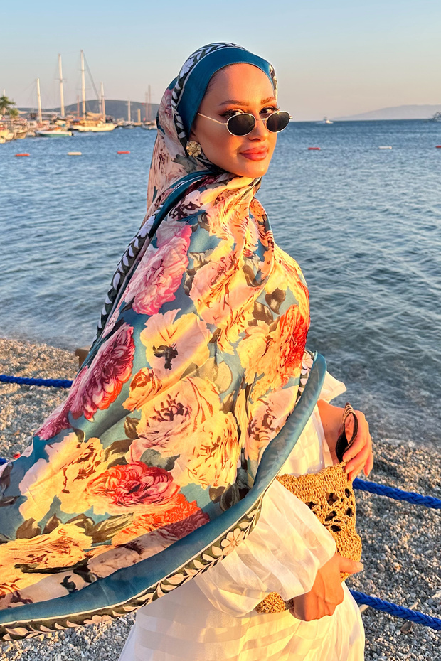 Soft Gül Desen İpek Vual Şal - 3