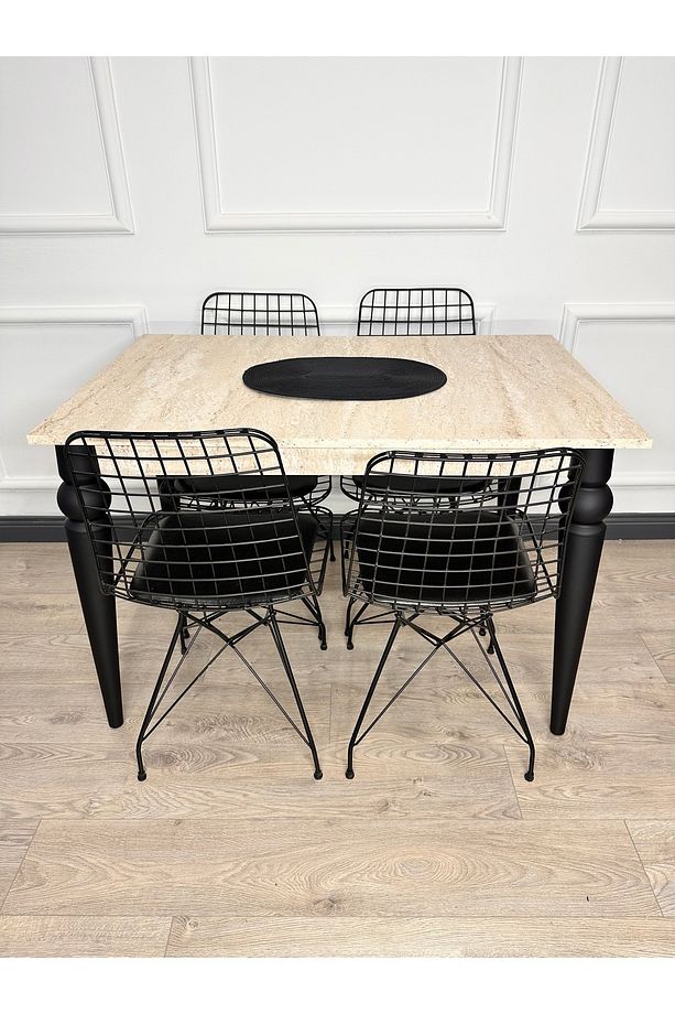 Mutfak Masası MDF Sabit 70X110 Yemek Masası Mermer Desen Traverten MDF Çalışma Masası Balkon Masası - 4