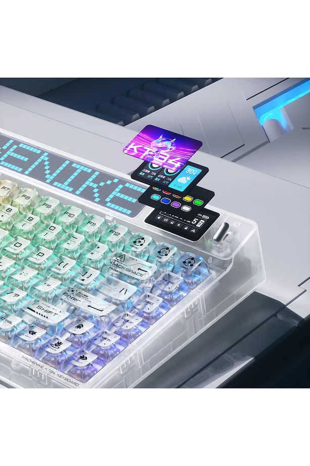 KT84-B84W Tri-Mode Gateron Yellow Switch LCD RGB Beyaz İngilizce Gaming Klavye - 4