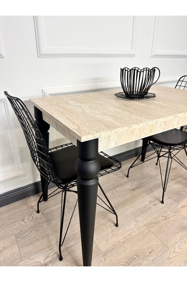 Mutfak Masası MDF Sabit 70X110 Yemek Masası Mermer Desen Traverten MDF Çalışma Masası Balkon Masası - 5