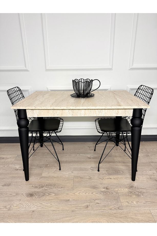 Mutfak Masası MDF Sabit 70X110 Yemek Masası Mermer Desen Traverten MDF Çalışma Masası Balkon Masası - 1