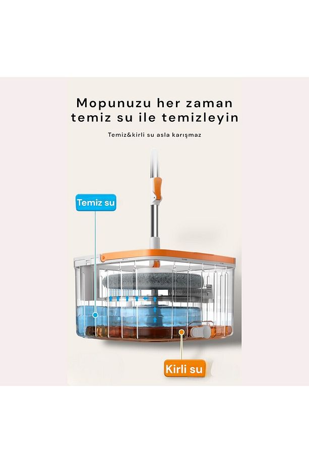 Otomatik Mop Temizlik Seti Temiz&kirli Su Ayrımı Mikrofiber Kare Başlık 2 Adet Bez - 4